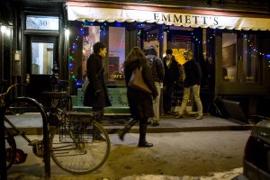 People file into Emmett's, a pizza restaurant that specializes in Chicago-style deep dish pizza, in the SoHo neighborhood of New York, NY on Feb. 26, 2014. The restaurant was opened last year by Emmett Burke, a Chicago native.
