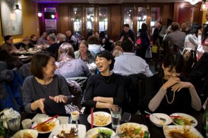 From left, Ayako Oikawa, Wakana Horie and Yukiko Ishimura eat at Han Dynasty in the East Village neighborhood of New York, NY on Jan. 14, 2014. The Chinese restaurant, now a small chain in the Northeast, opened in August.