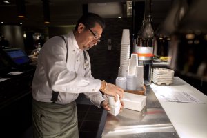 Barista Jose M. Flores prepares a coffee at Herb N' Kitchen, a new dining area at the Hilton Midtown in New York, NY on Sept. 17, 2013. The restaurant, which emphasizes ready-to-go and quickly prepared made-to-order foods, opened in July. 

CREDIT: Brian Harkin for The Wall Street Journal
FIXDECODE_Hilton