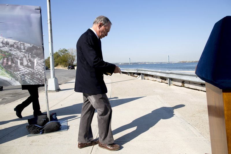 Mayor Michael R. Bloomberg approaches a podium to give a speech near the mouth of Coney Island Creek in Brooklyn, NY on Oct. 29, 2013. Bloomberg visited storm-affected sites in Staten Island, The Rockaways and Coney Island on the anniversary of Hurricane Sandy.