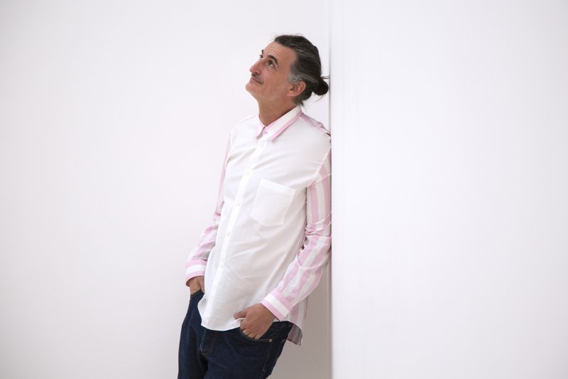 Kit Hammonds, chief curator of Museo Jumex, poses in an exhibition space being prepared for the museum's 10th anniversary show "Everything Gets Lighter", opening Nov. 18, at Museo Jumex in Mexico City, Mexico on Sept. 26, 2023. Museo Jumex draws financial support from Eugenio López Alonso, whose family made a fortune with its Grupo Jumex juice business.