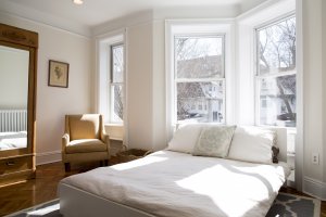 This is the master bedroom in a three-bedroom/three-bathroom row house with a finished basement and backyard at 219 Fenimore St in Brooklyn, NY on Feb. 23, 2014. The house, in the Prospect Lefferts Gardens neighborhood, has an asking price of $1,175,000.